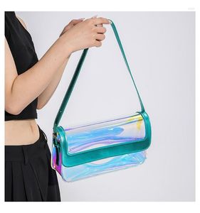 Kvällspåsar varumärkesdesigner gelé laser transparent kvinnors axelväska mode godis färg sommar klar crossbody liten klaff handväska