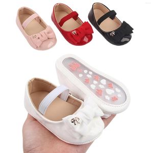 Erste Wanderer Baby Mädchen Prinzessin Schuhe Kleinkind rutschfeste flache weiche Sohle PU-Leder Gummi Krippe schöne Schmetterling-Knoten Kleinkind 0-18 m