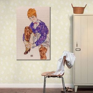 Arte Abstrata Contemporânea em Tela Paisagem Retrato da Esposa dos Artistas Sentada Egon Schiele Pintura Pintada à Mão