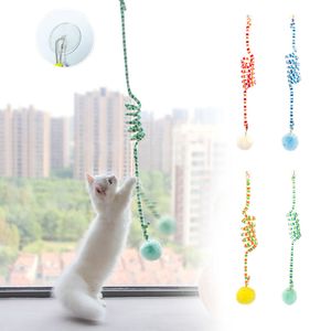 Brinquedo de gato interativo pendurado porta corda elástica brinquedos de gatinho com bola de sino gatos engraçados self-hey brincando varinha de provocação suprimentos para animais de estimação