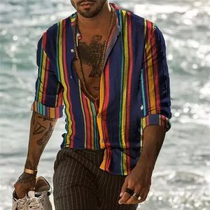 Mäns casual skjortor Luxury Men's Overdized Shirt Street Vintage Vertical Stripes Tryckt Designer Lång ärm Topps Mänkläderklubb prom