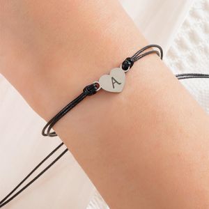 Braccialetti con ciondoli cuore in acciaio inossidabile 26 lettere filo di cera intrecciato a mano braccialetto regolabile per le donne