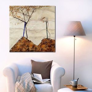 Abstract Landscape Painting Autumn Sun Egon Schiele Canvas Art Handmade Impressionist Artwork