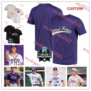 2023 CWS TCU Horned Frogs Maglia da baseball Cole Fontenelle Anthony Silva Mason Speaker River Ridings Garrett Wright Calvin Marley TCU Maglie cucite