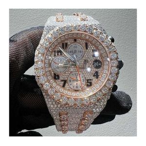 Lyxig med fabriksanpassad pass Test Iced Out VVS Moissanite Watch Women Hip Hop Full Diamond Watches HB-MH