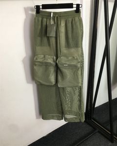 Женские новые карманные брюки, сетчатая пара, джоггеры до колена с вырезом, дышащие спортивные штаны с эластичной резинкой на талии, широкие брюки зеленого размера, Sml