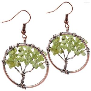 Dangle Earrings TUMBEELLUWA Vintage Retro Tree Of Life Peridot Tumbled Stone Handmade Wrapped Bronze Wire Drop Hook