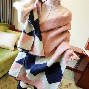 Neue Ankunft Geometrische Winter Schal Warme Pashminas Wolle Kaschmir Schal Tippet Damen Poncho Decke Schal Schal 19560cm9224738250a