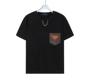 Män kvinnor designers t shirt tee denim läder ficka brev gimmal kort ärm man besättning nacke paris streetwear vit svart