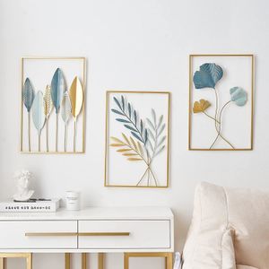 Decorative Objects Figurines Nordic Home Wall Decor Macrame Hanging Metal Square Gold Ginkgo Leaf Stickers Decoration Ledges 230615