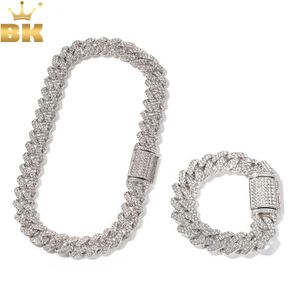 Bröllopsmycken sätter blingkungen Neba 18mm Zinklegering S-Link Mens Miami Cuban Necklace Armband Set Full Bling Iced Rhinestones Hiphop Jewelry 230615