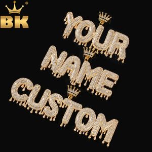 Charms The Bling King Crowned Drip Letter Pendant Customzie Bubble Inledande bokstäver Kombination Guldfärgord Namn OEM Link 230615