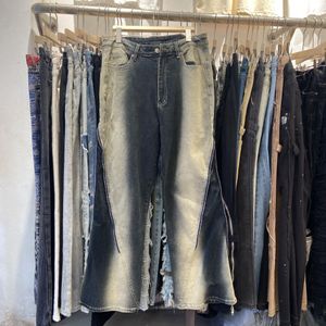 Verkliga bilder Patchwork Baggy Jeans Pants för män raka rippade casual cargos överdimensionerade denimbyxor