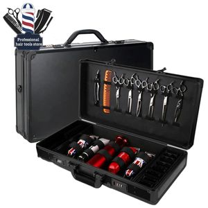 Andra hårbåtar Barber Aluminium Case Professional Frisörsverktygslåda stor kapacitet resor resväska med kombinationslås kosmetisk låda 230616