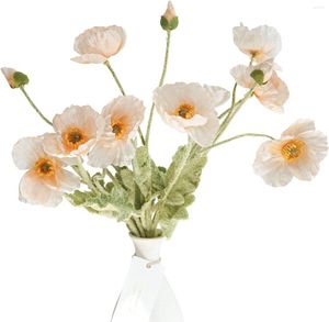 Dekoratif çiçekler yapay haşhaş ipek (3 sap) ev dekoru düğün buket için. Sahte çiçek merkezi