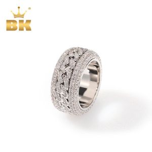 Solitaire Ring The Bling King Full Wirling Rings Multirow Cubic Zirconia Paled Simple Punk Engagement Ring Presents Hiphop Jewelry 230615