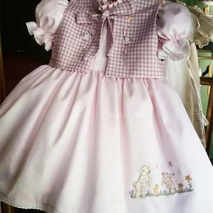 Платья девушки 0-8Y Baby Girl Summer Pink Pink Rabbit Emeltemery Turkish Vintage Lolita Princess Ball Play платье для рождения праздничное повседневное Eid 230615