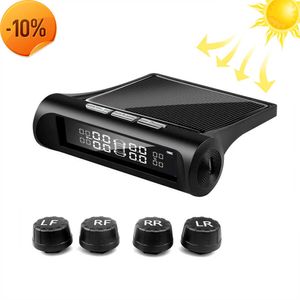 Novo sistema de monitoramento de alarme de pressão de pneu de carro de energia solar TPMS Sistemas de alarme de segurança automática Aviso de temperatura de pressão de pneu 4 sensores