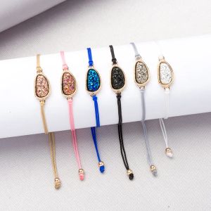 Handmade Crystal Quartz Druzy Bracelet New Arrival Colorful Natural Stone Rope Bracelets Bangles for Women Summer Beach Jewelry