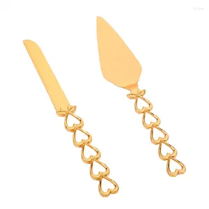 Formy do pieczenia 2pcs kształt serca Uchwyt ciasto Cutter Golden Shovel Knife Wedding Server Set Party Divider A