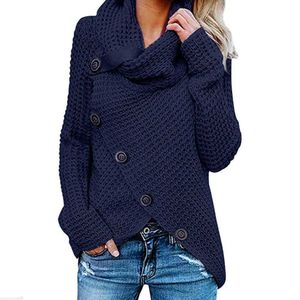 Camisolas Femininas ONCE Suéter Feminino Sólido com Decote em O Manga Longa Roupas Quentes Botões de Inverno Moda Outono Camisolas Elegantes Estilo Casual