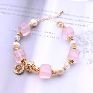 Decorative Figurines Natural Rose Quartz Sugar Cube Diy Bracelet Fashion Accessories String Crystal Factory Wholesale