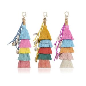 Key Rings Bohemia Mtilayer Colorf Tassel Shell Ring Purse Handbag Hanging Wall Hang Decor Fashion Jewelry Will And Sandy Drop Deliver Dh7Ir