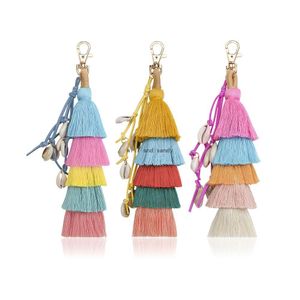 Chaveiros Bohemia Mtilayer Colorf Tassel Shell Anel Bolsa Bolsa Pendurada na Parede Decoração Moda Jóias Will And Sandy Drop Delivery Dh7Ir