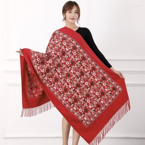 Scarves Luxury Design Women Floral Embroidery Scarf Wrap Chinese Ethical Style Thickening Retro Flower Edging Shawl Warm