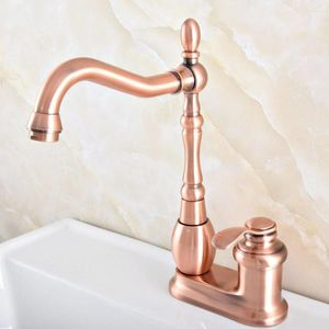 Banyo lavabo muslukları antika kırmızı bakır tek sap yıkama havzası mikser musluklar / 2 delikli güverte monte döner spout kabı nsf834