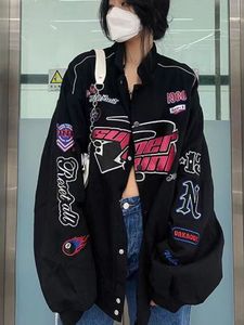 Women's Jackets HOUZHOU Black Vintage Jacket Women Casual Oversized Jackets Long Sleeve Baseball Uniform Kpop Harajuku Fashion Streetwear Y2k 230615