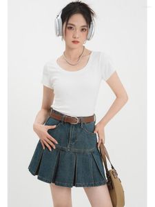 여자 T 셔츠 여름 여자 티셔츠 프랑스 다목적 언더 레이 섹시한 스트레치에 맞는 대형 O- 넥 짧은 상단 니트 슬리브 크롭 탑 및