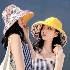 Wide Brim Hats Beach Women's Sunscreen Hat Double Sided Pure Cotton Bucket