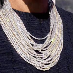 رجال نساء قلادات الهيب هوب بوصة مثلز سلاسل من الفضة الذهب المجوهرات الماس صف واحد سلسلة التنس الهيب هوب 3 مم بلورات alin0002