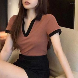 Women's Polos 2023 Summer Fashion T-shirt Woman Patchwork Polo Tee Shirt Femme Sexy Clothes Women Short Sleeve V-neck Tshirts Tops
