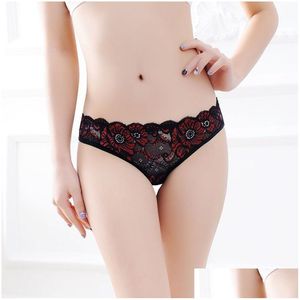 Women'S Panties Sexy Bare Butts Briefs Lace Floral Hollow Out Open Crotch Underwear Lingeries Woman Under Wear Thongs Fashion Women Dh1Gp