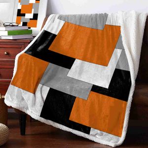 Filt orange svart lapptäck abstrakt konst kashmir filt för barn rum soffa mjuk sängöverdrag res camping fleece filt r230616