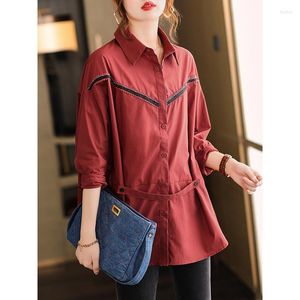 Blusas femininas Europe Station Tamanho grande Design Sense Camisa Casaco Solto Fat Sister Feminino 2023 Primavera e Outono