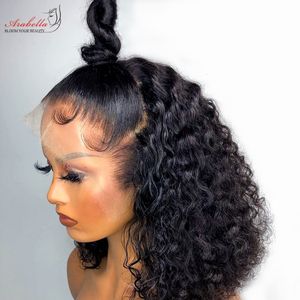 Spetsspår 13x4 HD spets främre mänskliga hår peruker vattenvåg transparent spets peruk före plockade blekt knutar arabella t del peruk remy bob peruk 230616