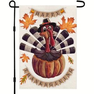 1pc, Happy Thanksgiving Turkey Fall Garden Flag 12 X 18 Inch Burlap Vertical Double Sided, Maple Leaf Autumn Pumpkin Yard Outside Decor