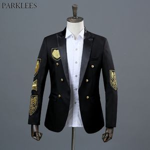 Men's Suits Blazers Gold Medal Embroidery Black Suit Blazer Men Double Breasted Mens Military Blazer Jacket Stage Prom Show Singer Costume Homme Xxl 230616