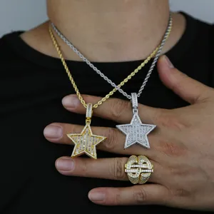 Yeni moda kolye kolye hip hop 5 nokta yıldız şekil bling erkek kadın takı