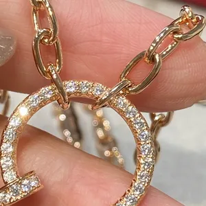 Collana per unghie Collana con diamanti a catena grossa designer argento sterling 18 carati dorato ufficiale T0P coppia pendente da donna in stile classico Gioielli 002B