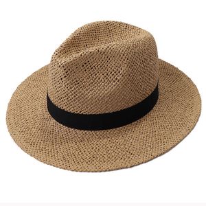 Wide Brim Hats Bucket Hats HT3119 Fedoras Black Band Straw Hat Men Women Wide Brim Summer Hat Male Female Panama Hat Beach Cap Unisex Flat Brim Beach Hat 230615