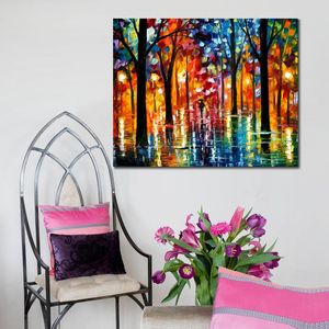 Famous Canvas Art Street Landscape Rain of Fire Palette Knife Painting Handmade Kitchen Decor