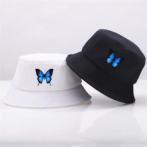 Blue Butterfly Harajuku Fisherman039s Hats Suncreen Casual Beach Sun Cap Outdoor Unisex Hat Składany bawełna Panama Caps903252p