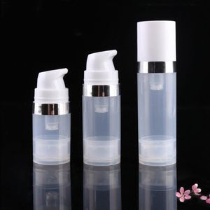 Flaconi airless vuoti da 5 ml e 10 ml Flacone trasparente per lozione con pompa a vuoto con coperchio ad anello in argento Confezione cosmetica Qtbla