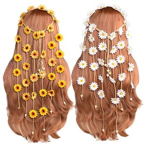 Headbands 2Pcs Flower Hippie Headband Floral Crown Summer Sunflower Hair Accessories For 70 S Bohemian Costumes Style 230615