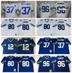 Ncaa Football 37 Shaun Alexander 80 Steve Largent 96 Cortez Kennedy Jersey 12 12th Fan Color Ed Blu Bianco Uomo Vintage