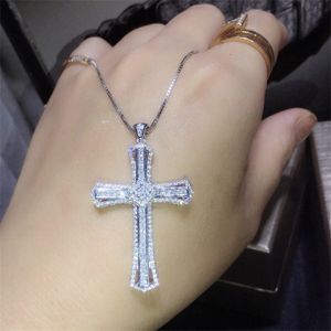 Vecalon 2019 Vintage Cross pendant 925 Sterling silver AAAAA Cz Stone cross Pendant necklace for Women Men Party Wedding Jewelry